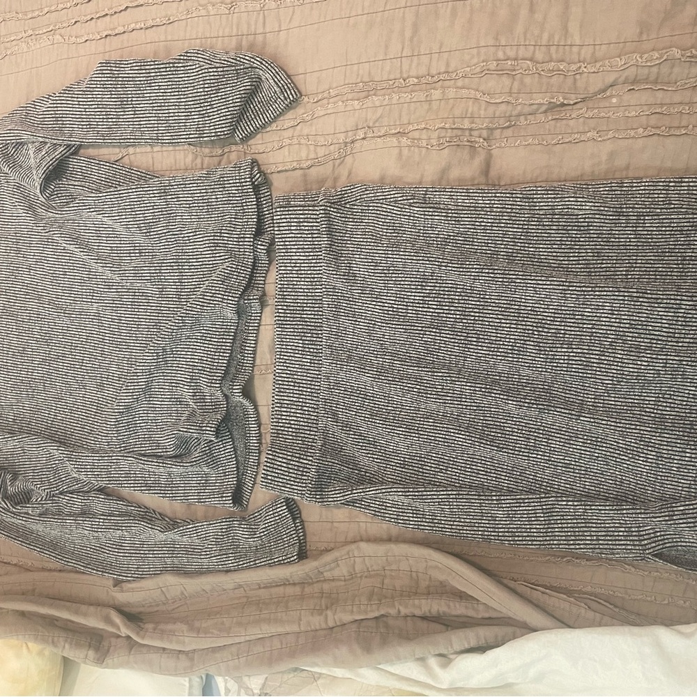 Time and Tru- Striped Black and Gray Knit Sweater and Skirt Set